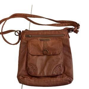 Stone Mountain Crossbody Bag Brown Faux Leather Shoulder Strap Boho